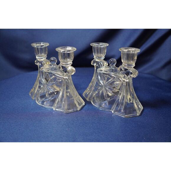 Double Light‎ Candlestick Prescut Clear by ANCHOR HOCKING -2 PIECES (7c6) - Picture 1 of 9